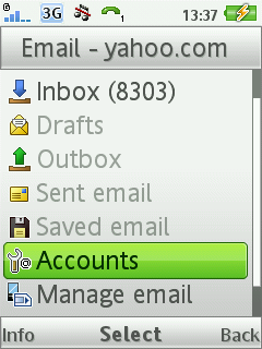 setting email yahoo com di sony ericsson G502
